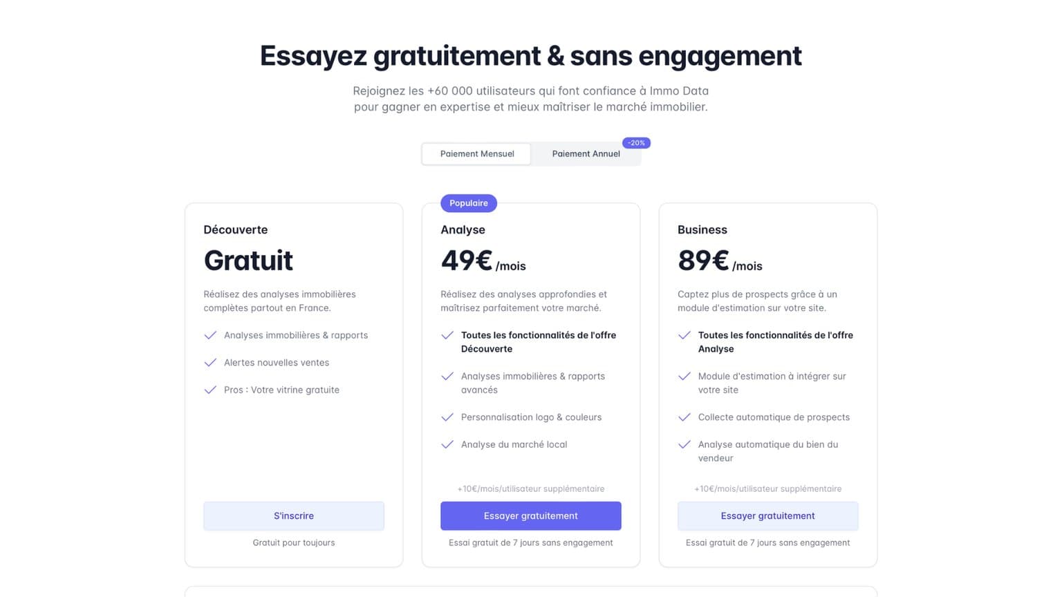 Immo-data : tarifs et offre découverte
