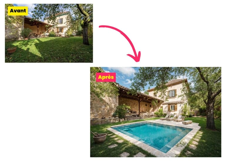 Logiciel Implantation Piscine sur Photo par IA en Ligne — InterieurAI