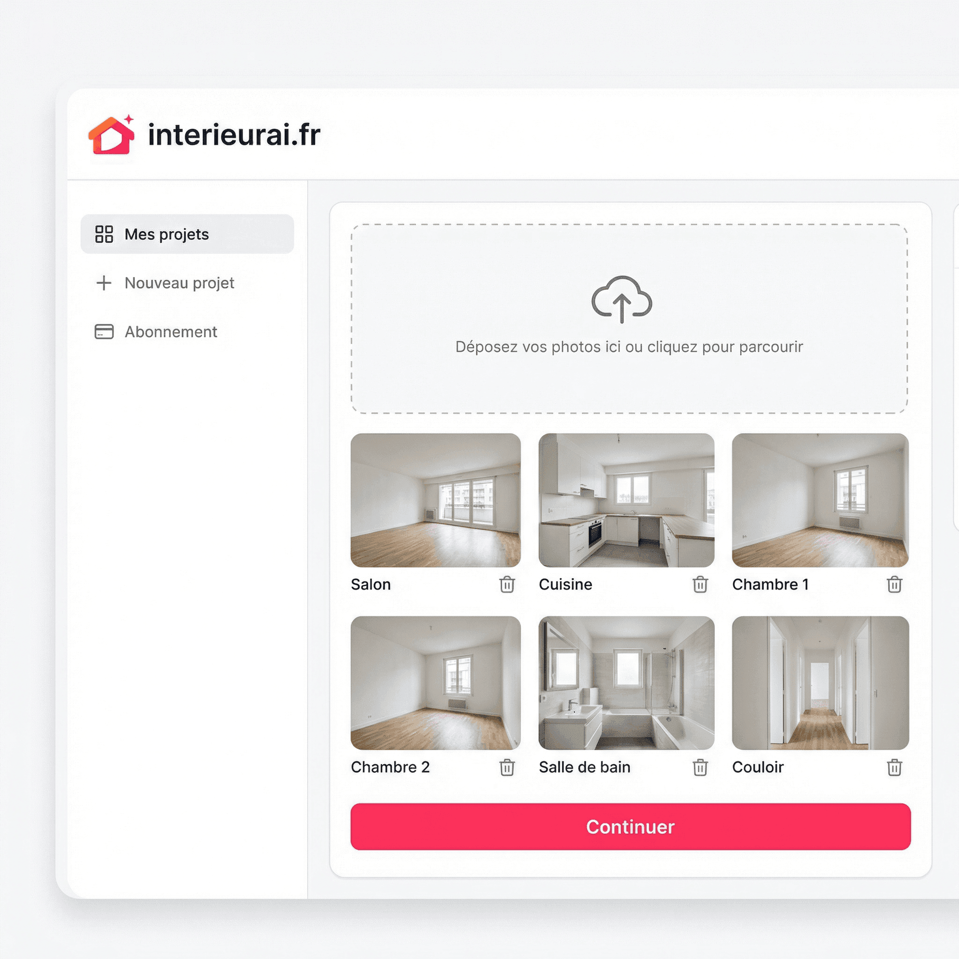 Upload de photos dans un projet